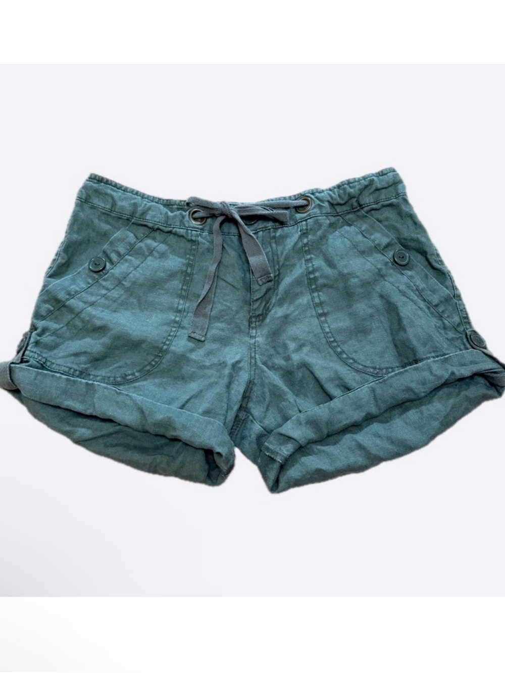 100% Linen Sanctuary Beach Comber Draw String Shorts Size 29 Green Olive